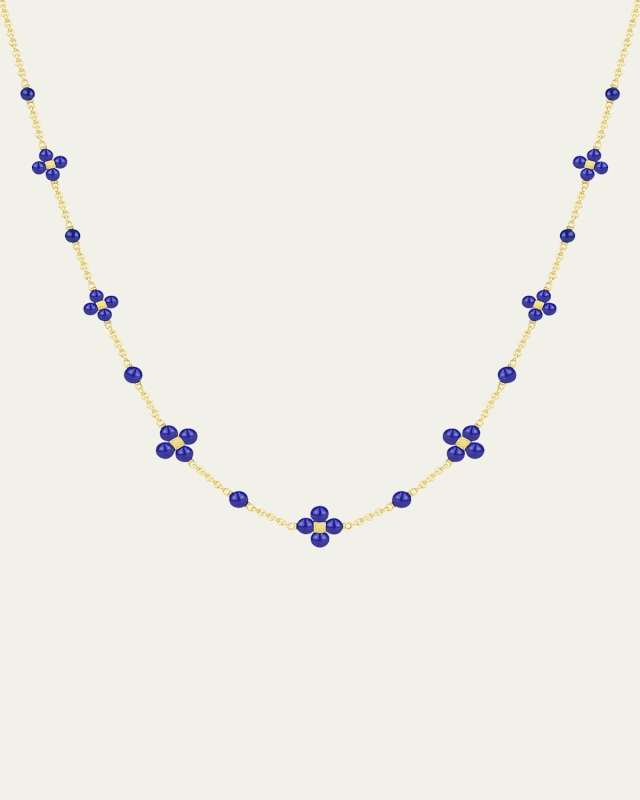 18K Yellow Gold Lapis Lazuli Station Necklace